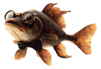 Steampunk-Fisch mit Fliege und Brille, freigestellt.