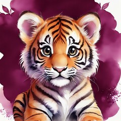 Niedliches Tigerbaby, weinroter Hintergrund