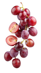 Obraz premium flying red grapes isolated on transparent white background, clipping path