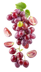 Obraz premium flying red grapes isolated on transparent white background, clipping path