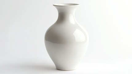 Simple elegance: A pristine white ceramic vase, its smooth curves and glossy finish exude a sense of calm and sophistication.