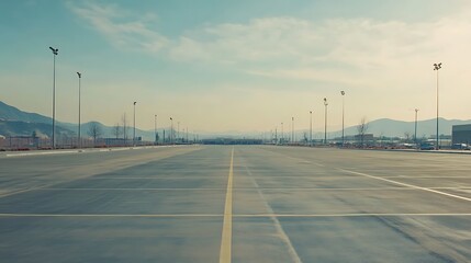Fototapeta premium Empty Parking Lot with Mountain View