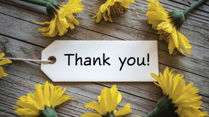 Naklejka premium A thank you message is surrounded by yellow flowers