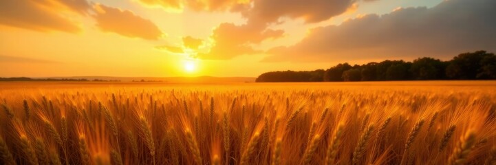 Obraz premium Evening golden glow over a harvested wheat field, daylight, nature