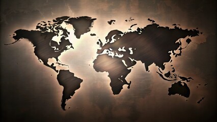 World Map Etched on a Metallic Surface, Representing Global Connectivity and Interdependence