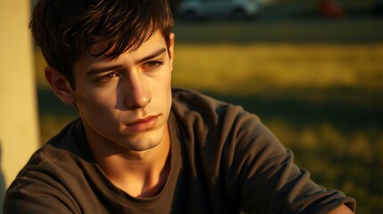 Fototapeta premium Golden Hour Portrait of a Young Man