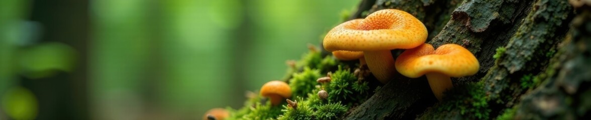 Hairy fungal growths in the forest on a tree trunk, forest, mycology, fungi