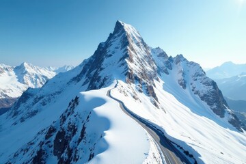 Obraz premium Icy and snowy mountain peak with winding road, ice, frozen, scenery