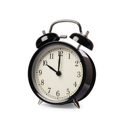 One black alarm clock isolated on white