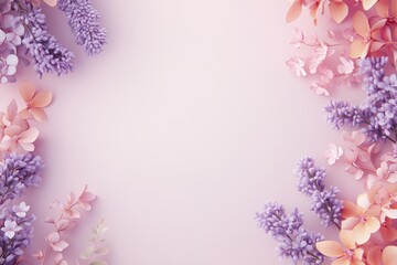 Vibrant Floral Arrangement of Purple and Pink Flowers on a Soft Pastel Background Perfect for Design and Presentation Projects