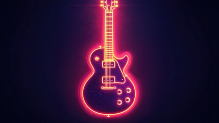 Neon electric guitar illuminated against a dark background, showcasing vibrant colors and glowing effects