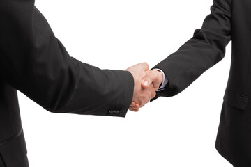 Businessmen shaking hands on white background, closeup