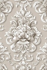 Luxurious Victorian Floral Pattern Seamless Wallpaper Design in Elegant White and Silver