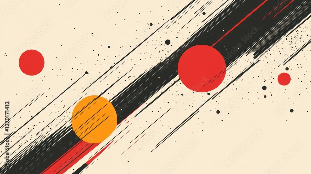 Poster dynamic abstract composition with geometric shapes and brush strokes
