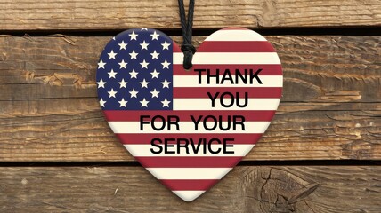 American flag heart with thank you for your service message