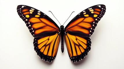 Obraz premium Majestic Orange Monarch Butterfly Wings Detail with Intricate Pattern Isolated on Pure White Studio Background