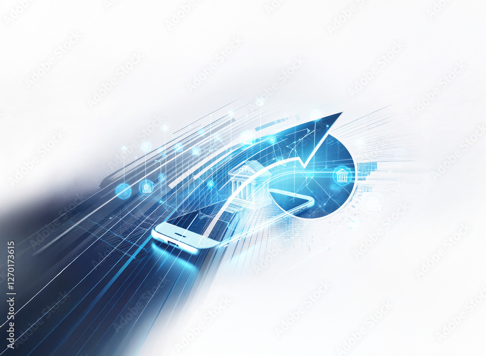 Poster smartphone with blue light trails suggesting speed and modern technology. abstract digital represent