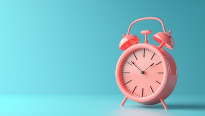 Pink Alarm Clock on a Blue Background