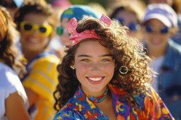 Fototapeta premium Retro youth: 1990s vibe, cool teen spirit, American high school culture, bold expression, dynamic energy, vibrant style, carefree attitude, timeless charm, urban edge, iconic trend, fresh look.