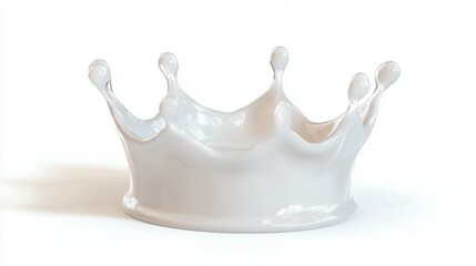 A crown-shaped splash of creamy white liquid, elegantly isolated against a stark white backdrop.  The smooth texture and soft light create a luxurious feel.