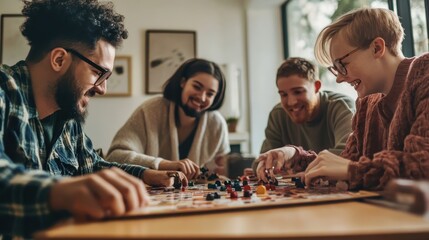 Fototapeta premium Friends playing a board game together happily