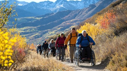 Inclusive Hiking Group Autumn Mountain Trail