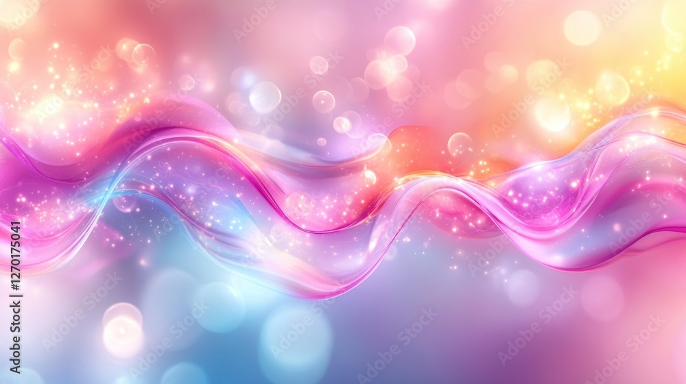 Poster abstract flowing lines with sparkling lights and dreamy bokeh background