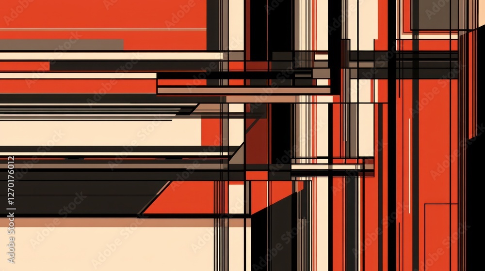 Poster abstract composition with geometric lines and shapes in retro colors