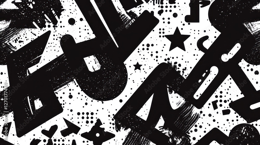 Poster dynamic black and white abstract pattern with graphic elements overlay