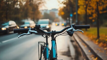 Obraz premium Autumn Bicycle Ride: A Cityscape View