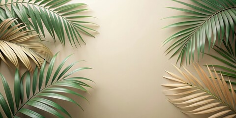 Tropical Foliage Arranged Symmetrically on Neutral Background, Ideal for Invitation Design or Decorative Print