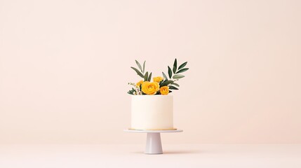 Elegant floral cake centerpiece on a minimalist background, perfect for celebrations and events