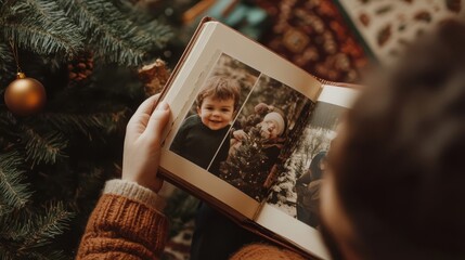 A Person Looks Through Old Christmas Photo Album