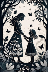 Fototapeta premium AI Generative. Heartwarming Parenting Illustration – Silhouette Paper Cut Style. 10