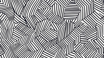 Abstract black and white geometric pattern featuring interwoven lines and shapes