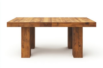 Modern solid oak dining table with square legs, elegant color scheme and natural lighting, isolated on white background. High-resolution details.