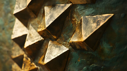 Bronze pyramid texture, close-up detail, outdoors, sunlight