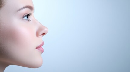 Fototapeta premium Artistic portrait of a woman with white nose against vibrant blue background