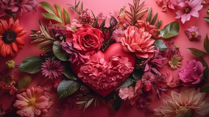 Floral heart on pink background display