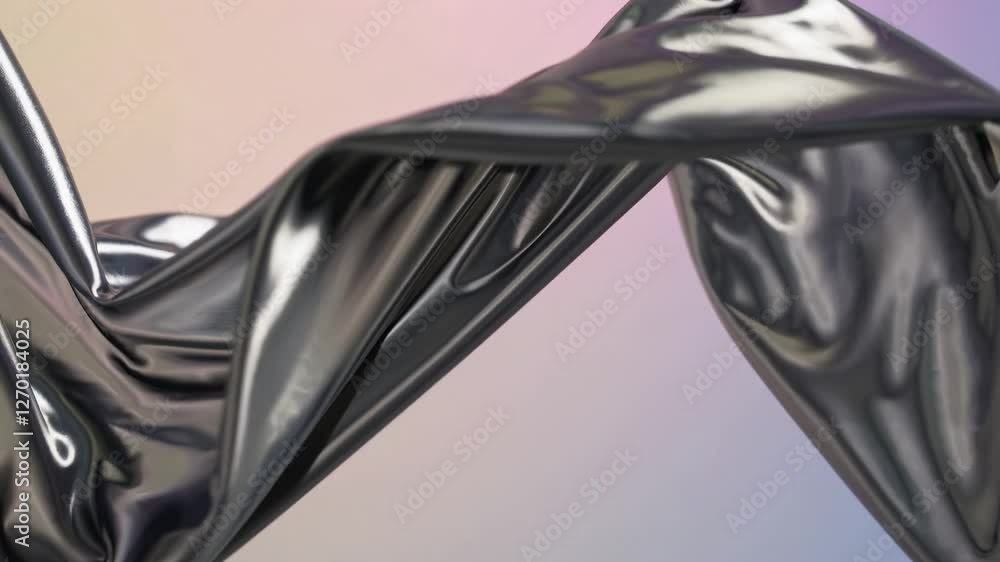 Poster close-up of metallic fabric waves, creating a futuristic and abstract style. captured from a low ang