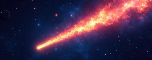 Comet's glowing tail stretching across the starry sky, galaxies, asteroid belt