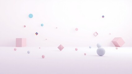 Surreal Dreamscape with Floating Geometric Shapes over a Minimalistic Background