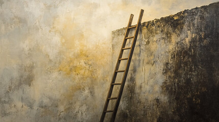 Symbolic Ladder to Success Leaning on an Imposing Wall