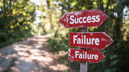 "Directional Signpost with Arrows Pointing to Success and Failure"