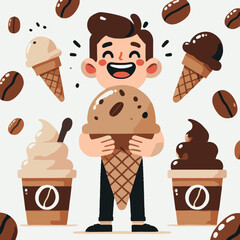 Happy Boy Holding Coffee Ice Cream Illustration