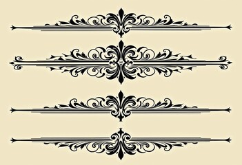 Fototapeta premium Ornamental Lines Page Dividers: Black Line Art Swirl Separators and Flourish Designs for Creating Elegant and Decorative Layouts 