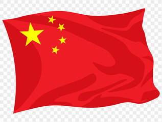 Waving China flag isolated on transparent PNG background. Perfect for designs, high-quality  vector image.