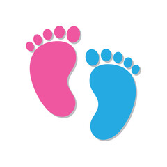 Pink and blue baby footprint icon set vector. Baby footprint silhouette icon isolated on a white background. Imprint of two human feet clip art