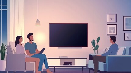 Cozy Evening: A Family Relaxing and Watching Television Together at Home