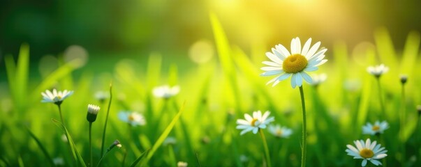 Softly glowing daisies in a lush green meadow, glow, meadow, natural © chaiwat